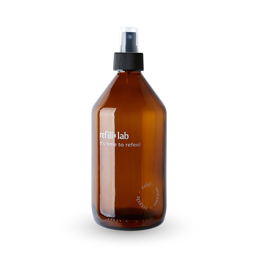 Envase vidrio redondo ambar con válvula spray